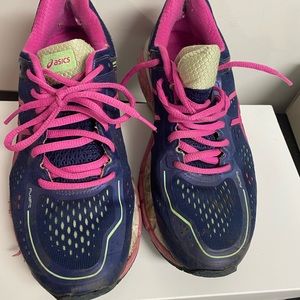Womens ASICS Indigo Blue/Pink Glow/Pistachio Athletic Shoes.